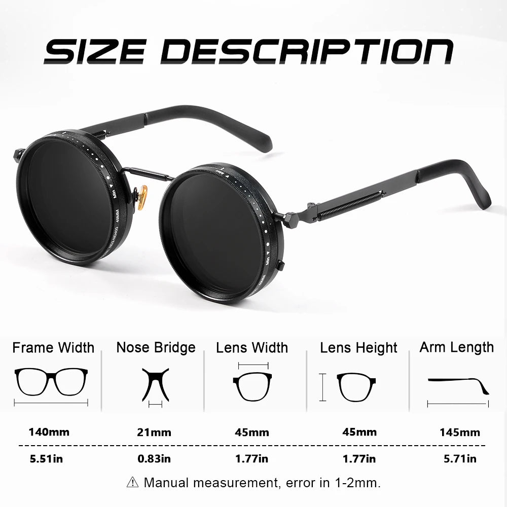 Polarized round Sunglasses ND9 Adjustable Dimming Men Women Retro Punk Men'S Fishing Eyeglasses Outdoor Shades UV400