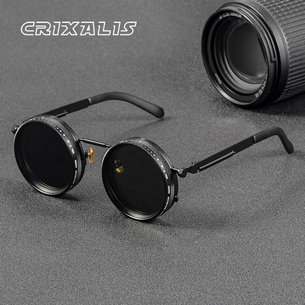 Polarized round Sunglasses ND9 Adjustable Dimming Men Women Retro Punk Men'S Fishing Eyeglasses Outdoor Shades UV400